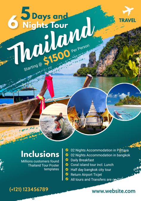 Customize 9,990+ Travel Poster Templates | PosterMyWall Thailand Instagram, Thailand Package, Travel Advertising Design, Travel Banner, Travel Brochure Design, Thailand Tour, Travel Flyer, Travel Advertising, Travel Poster Design