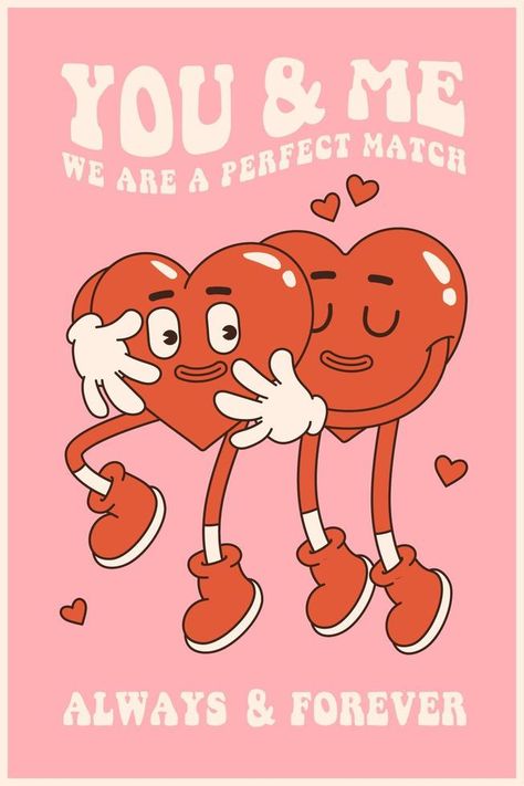 Groovy lovely heart poster. Love concept. Happy Valentines day greeting card. Pink and red colors. Love Poster Design Ideas, Valentine's Day Poster Design, Valentines Day Cartoons, Love Concept, Valentine's Day Illustration, Valentine Poster, Valentine Words, Valentines Illustration, Valentines Day Poster