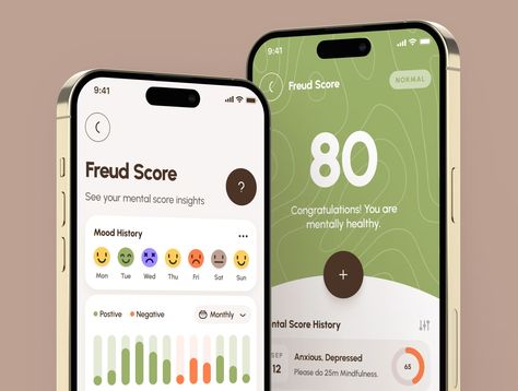 freud UI Kit: AI Mental Health App Health App Design, Ui Illustration, Mindfulness App, Health Assessment, Wellness Apps, App Interface Design, Icon Sets, Tracking App, Fitness App