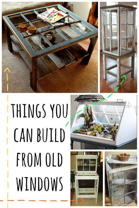 Remodelaholic | 100 Ways to Use Old Windows Barn Wood Cabinets, Old Window Crafts, Window Frame Crafts, Old Wood Windows, Diy Projects With Old Windows, Old Window Decor, Salvaged Windows, Old Window Projects, Reclaimed Windows