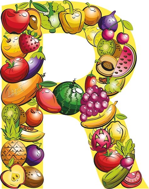 Premium Vector | Letter f. fruit letters. collage of colored fruits and vegetables on the letter of the alphabet Fruit Letters, Letter Collage, Letter F, Letter R, The Alphabet, Fruits And Vegetables, Lettering Alphabet, Premium Vector, Abc