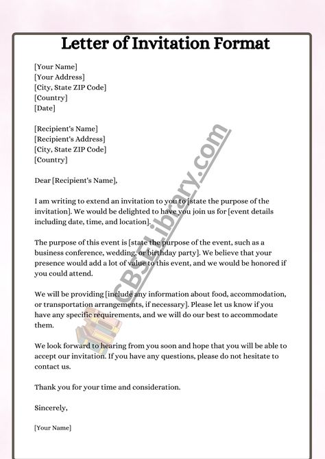 Invitation Letter | Format, Samples and How To Write An Invitation Letter? - CBSE Library Formal Invitation Letter School Event, Formal Invitation Letter, Invitation Letter For Event, Sample Of Invitation Letter, Informal Letter Writing, Letter Writing Format, Informal Letter, Reunion Activities, English Letter Writing