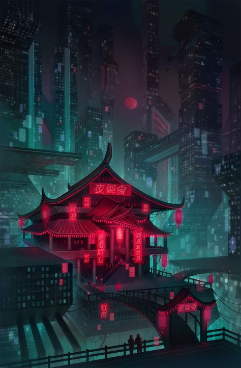 Night city by MorranArt on DeviantArt Shanghai Night, Fantasy Scenery, Night Illustration, Anime City, Freedom Love, Illustration Portrait, City Background, Location Inspiration, City Drawing