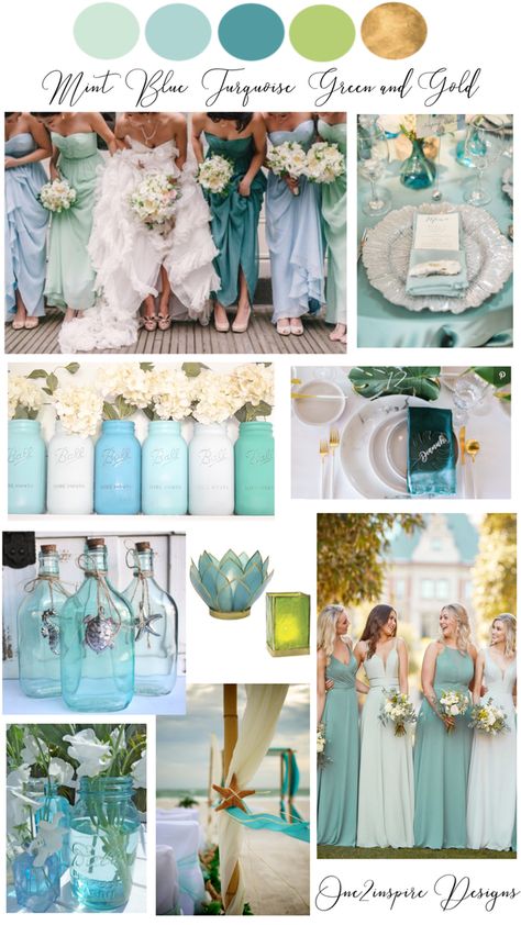 Turquoise, Dusty Blue and Green Wedding Color Palette Spring Turquoise Wedding, Light Turquoise Wedding Theme, Wedding Color Palette Turquoise, Sage Green And Turquoise Wedding, Teal And Aqua Wedding, Ocean Teal Wedding Colors, Sapphire And Aquamarine Wedding Theme, Aqua Beach Wedding, Spring Wedding Colors Turquoise