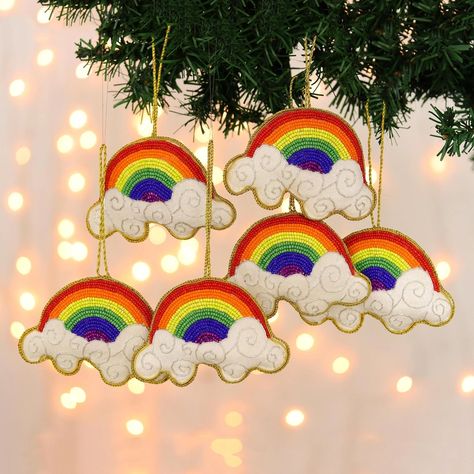 Beaded Rainbow Ornaments from India (Set of 6) - Rainbow Delight | NOVICA Happy Crafts, Beaded Rainbow, Rainbow Ornaments, Zardozi Embroidery, India Gift, Buy Bead, Gift Suggestions, Beaded Ornaments, Premium Gift