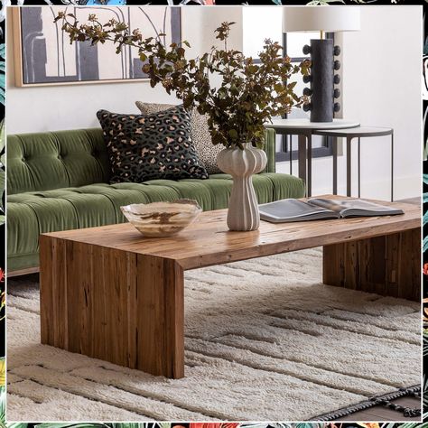 Looking to revamp your living room? Check out these 9 stunning coffee table ideas that will elevate your space instantly. From modern to rustic designs, there's a coffee table for every style. Explore now and find the perfect centerpiece for your living room! Tables room decor design inspiration Diy Chunky Coffee Table, Extra Long Coffee Table, Earthy Coffee Table, Mediterranean Coffee Table, Coffee Table For L Shaped Couch, Brown Coffee Table Decor, Big Coffee Tables, Coffee Table Wood Modern, Wood Living Room Table