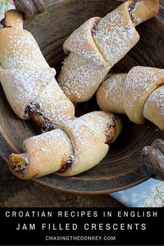 Croatian recipes: Kiflice bring back fond memories from my childhood. Mama would make them & my brother, and I would hoover them down instantly. Hanukkah Dessert Recipes, Hanukkah Desserts, Croation Recipes, Rugelach Recipe, Kiflice Recipe, Croatian Cuisine, Macedonian Food, Serbian Recipes, Croatian Recipes