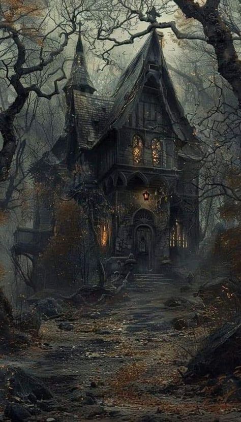 Grimm Fairytale Aesthetic, Grimm Aesthetic, Dark Fairytale Aesthetic, Haunted House Pictures, Feeling Uneasy, Fantasy Cottage, Scary Houses, Fairytale Aesthetic, Halloween Wallpaper Backgrounds