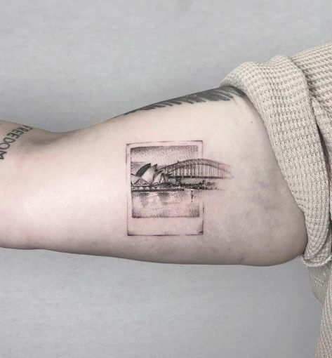 Polaroid with a view Sydney Opera House  #scripttattoo #tattooartist  #singleneedletattoo #finelinetattoo #busttattoo #blackworkers #microrealism #londontattoo #tinytattoo #londontattoo  #dragonflytattoo #cutetattoo #statuetattoo #firsttattoo #smalltattoo #rosetattoo #flowertattoo #singleneedletattoo #tattooflash #butterflywingtattoo #dotworktattoo #dotworkersubmission #ladybird #polaroidtattoo #bumblebeetattoo #microrealism Reality Tattoo, Polaroid Tattoo, Sydney Tattoo, Fine Tattoo, Butterfly Wing Tattoo, Tattoo Sydney, Ink Master Tattoos, Flower Tattoo On Ribs, Tattoo Ideas Males