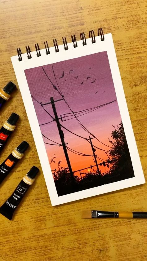 illustrationsandviews on Instagram: This audio warms my heart 🥺 everytime 🥺 260gsm canvas pad from @ayushpaper24 Use code rhea10 for a discount 💫 Acrylics from @pencilmarch… Sky Art Painting, Posca Art, Purple Sunset, Canvas Painting Tutorials, Abstract Art Painting Diy, Painting Art Lesson, Art Painting Gallery, Sky Nature, Canvas Painting Diy