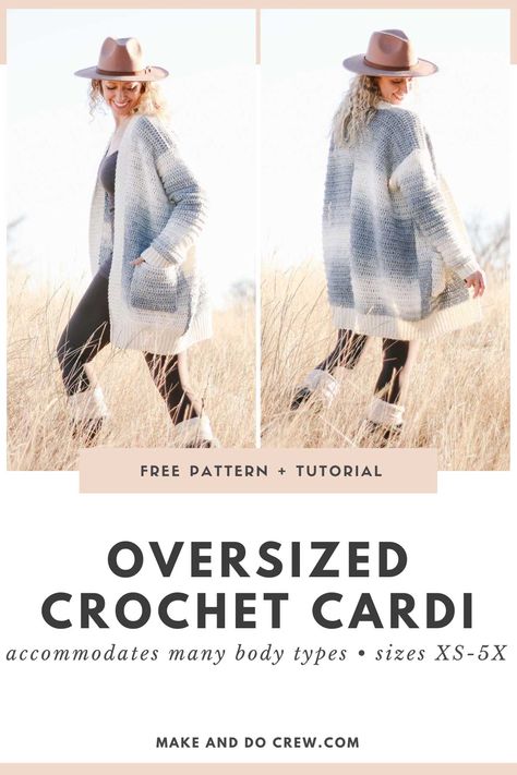 Learn how to crochet an oversized cardigan in this free pattern + tutorial from Make & Do Crew. Beginner-friendly skills and detailed support to lead you each step of the way. Featuring Lion Brand Scarfie yarn. Scarfie Yarn, Cardigans Crochet, Crochet Cardigan Free, Knit Clothes, Ombre Cardigan, Clothing Wardrobe, Make And Do Crew, Crochet Cardigan Pattern Free, Car Trip