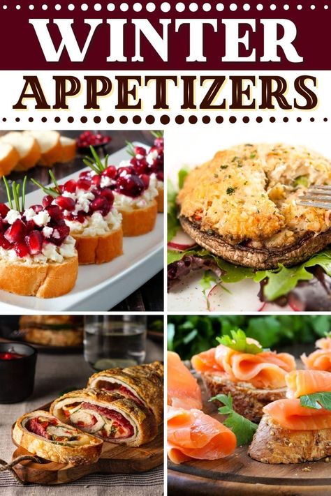 These winter appetizers will be the hit of any winter party! From dips to crostini to stuffed mushrooms, guests will love warming up with these tasty bites. Winter Crostini Appetizers, Crustini Appetizers Winter, Winter Party Appetizers, Winter Appetizers For Party, Holiday Crostini, Winter Crostini, Birthday Party Appetizers, Hors Devours Appetizers, Happy Hour Appetizers