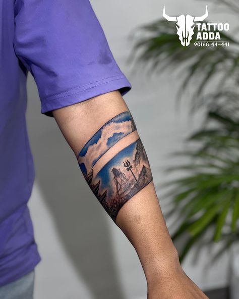 Mahadev with Temple Armband Tattoo By Hemal Barot Tattoo Adda Rajkot | 90168 44-441 #tattooadda #tattoo #tattoos #tattooist #tattooart #tattooideas #tattooartist #tattoomodel #tattoostyle #mahadev #viratkohli #kohli #templetattoo Mahadev Tattoo, Temple Tattoo, Band Tattoos, Armband Tattoos, Forearm Band Tattoos, Band Tattoo Designs, Armband Tattoo Design, Shiva Tattoo, Band Tattoo