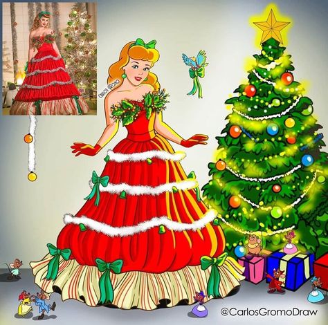 Disney Christmas Art, Cinderella Christmas, Sleeping Beauty Wedding, Snow White Wedding, Disney Merry Christmas, Cinderella Characters, Classical Paintings, Disney Princess Cosplay, Princesses Disney