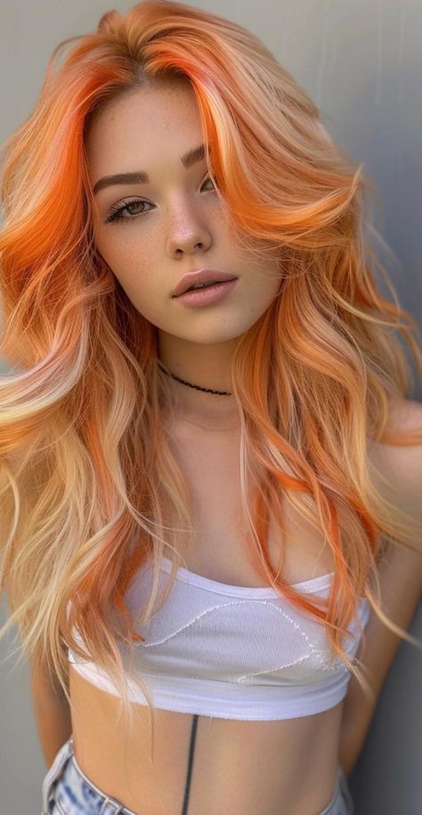 Hair Color Orange, Rainbow Hair Color, Creative Hair Color, Dyed Hair Inspiration, Hair Idea, Looks Party, Colored Hair, Summer Hair Color, Hair Inspiration Color