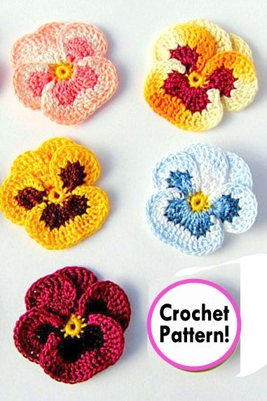 Pansy flower Crochet pattern, irish crochet flower, Amigurumi Pansy flower, Pansy flower amigurumi pattern, Pansy flower crochet applique #crochetflower #crochet #crochetpattern #amigurumi #handmade; Flower Amigurumi, Flower Crochet Pattern, Irish Crochet Flowers, Crochet Flowers Easy, Crochet Flowers Free Pattern, Pansy Flower, Crocheted Flowers, Crochet Plant, Crochet Butterfly