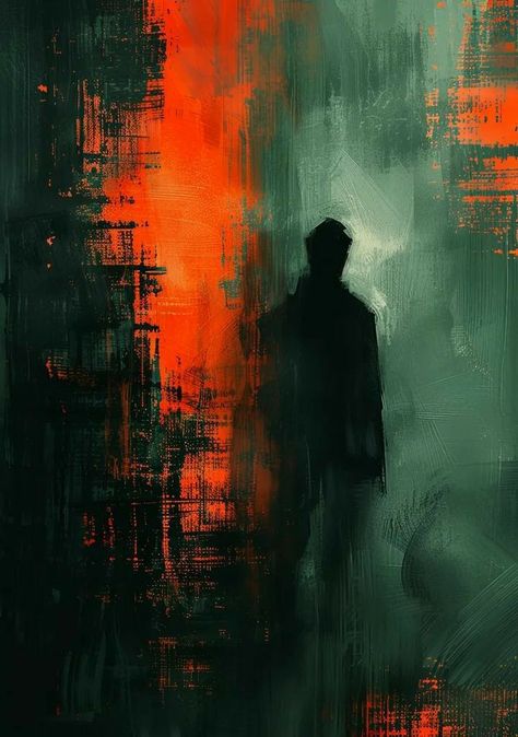 Mystery Painting, Portraits Abstract, A Man Standing, Abstract Figure Art, Abstract Decorative Painting, Canvas Art Painting Abstract, Standing In The Rain, Dark Paintings, Moody Art