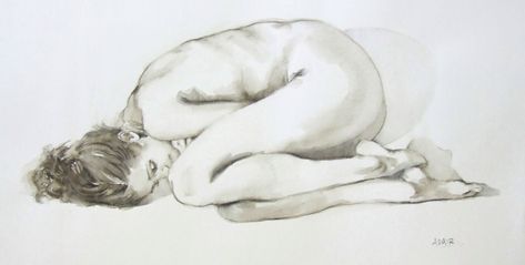 Curled Up Pose, Figure Model Reference, Interesting Things To Draw, Watercolour Figures, Emma Ruth Rundle, Save Me From Myself, Surreal Portraits, Mixed Media Art Techniques, Body Image Art