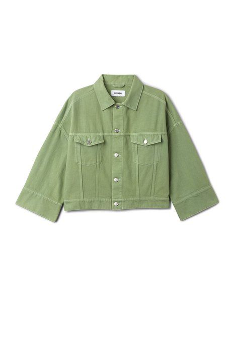 Tempera Jacket - Dusty Green - Jackets - Weekday GB Women Work Blouse, Green Denim Jacket, Diy Denim Jacket, Clothing Guide, Dusty Green, Womenswear Fashion, Tie Dye Shirts, Denim Diy, Causual Outfits