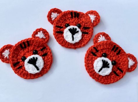 Tiger Applique, Crochet Tiger, Crochet Scrubbies, Sewing Crochet, Cute Tiger, Embroidery Wedding, Cute Tigers, Baby Colors, Crochet Bear