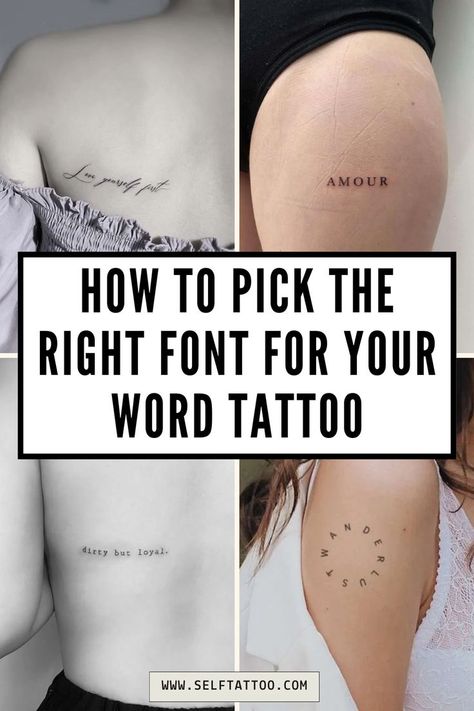 Discover how to pick the perfect font for your tattoo with our comprehensive guide. Explore various lettering styles, from cursive to calligraphy, and find the ideal writing style for your tattoo ideas. Get inspired to create a meaningful and stylish word tattoo French Word Tattoos, Cute Cursive Font, Tattoo Writing Fonts, Tattoo Word Fonts, Tattoo Font Styles, Tattoo Name Fonts, Meaningful Word Tattoos, Tattoo Script Fonts, One Word Tattoos