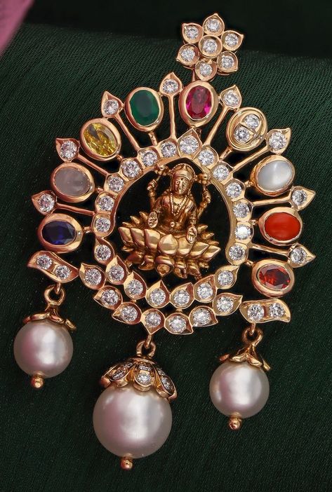 Navarathan Pendant, Latest Navaratna Jewellery, Coral Chain Designs, Navaratna Necklace Gold, Navaratna Pendants, Navratna Pendant, Navaratna Necklace, Navratna Jewellery, Deity Jewellery