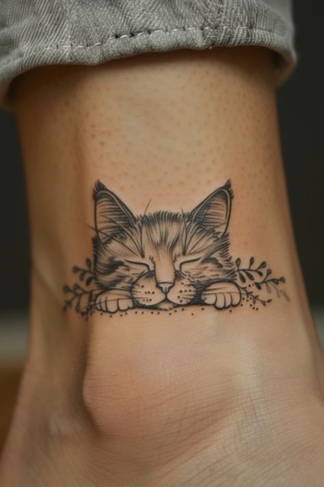 Looking for some inspiration for your next tattoo? Check out these adorable cat tattoo designs perfect for all the cat lovers out there! From minimalist cat silhouettes to colorful and whimsical designs, there's something here for everyone. Whether you're looking for a cute and small tattoo or a bold statement piece, these cat tattoo ideas are sure to steal your heart. Express your love for felines with these unique cat tattoos that will make you purr with delight. Unique Cat Tattoo Ideas, Cat And Owner Tattoo, Animal Love Tattoos, Whimsical Cat Tattoo, Cat Shoulder Tattoo, Cat Love Tattoo, Cat Tattoo Designs Unique, Cat Back Tattoo, Unique Cat Tattoo