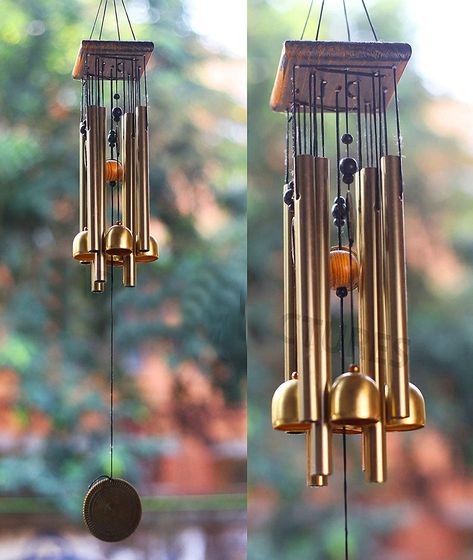 Feng Shui Wind Chimes, Wooden Wind Chimes, Bell Sound, Home Balcony, Hanging Bell, Home Decor Hooks, Home Decor Crate, Wooden Tops, Wind Chime