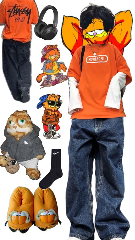 boys garfield duo Garfield Outfit, Garfield Aesthetic, Garfield Images, Cat Birthday, Aesthetic Outfits