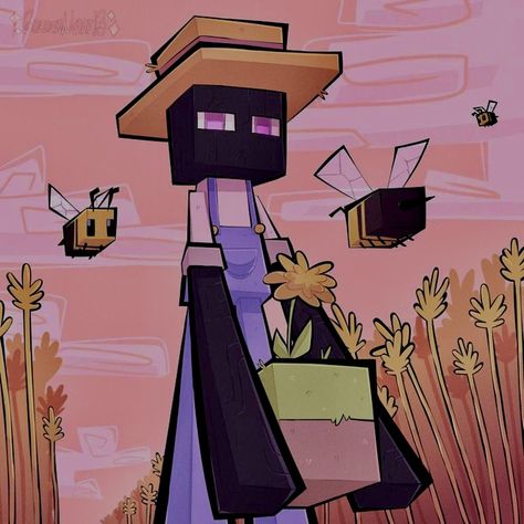 Cartoon Character, Farmer, Minecraft, Flowers, Pink