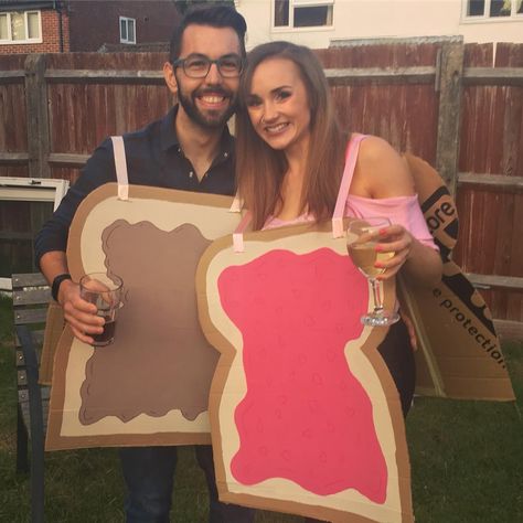 Peanut Butter and Jelly Sandwich | 120+ Easy Couples Costumes You Can DIY in No Time | POPSUGAR Smart Living Peanut Butter And Jelly Costume, Dress Up Days Ideas, Famous Couples Costumes, Butter Costume, Halloween Food Costumes, Diy Peanut Butter, 2023 Costumes, 80s Party Costumes, Simple Halloween Costumes