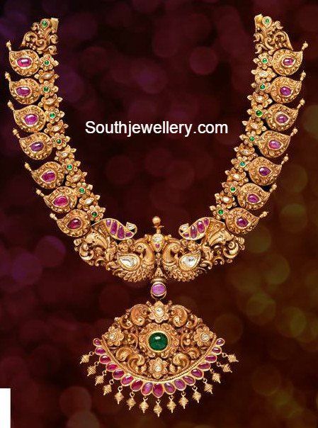 Manga Malai, Mango Mala Jewellery, South Jewellery, Mango Haram, Mango Mala, 22 Carat Gold Jewellery, Latest Indian Jewellery, Haram Designs, Temple Jewelry Necklace