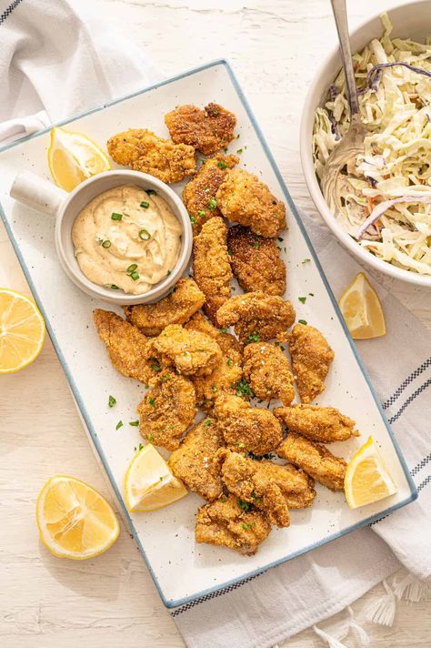 Catfish Nuggets (Easy & Less Mess) Catfish Nuggets Recipes, Fried Catfish Nuggets, Pan Fried Catfish, Catfish Nuggets, Cajun Remoulade, Catfish Recipes, Crusted Tilapia, Nuggets Recipe, Fish Finger