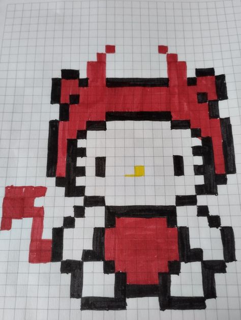 Pixel Art Pattern Easy Hello Kitty, Easy Pixel Art Hello Kitty, Pixel Art Ideas Hello Kitty, Pixelart Hello Kitty, Y2k Pixel Art, Pixel Hello Kitty, Pixel Art Hello Kitty, Cool Hello Kitty, Hello Kitty Pixel Art