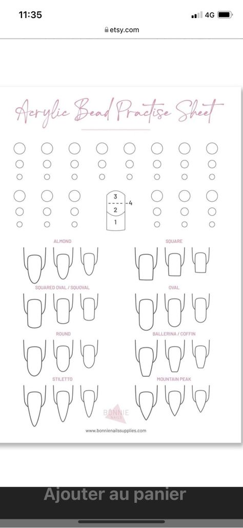 Acrylic Bead Practice Sheet, Acrylic Practice Sheet, Nail Practice Sheet, Nail Size Guide, Nail Crystal Designs, Printable Nail Art Templates, Nail Chart, Printable Nail Art Practice Sheet, Nail Shape Chart