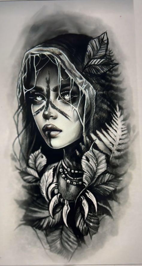 Forest Lady Tattoo, Realism Goddess Tattoo, Norse Mythology Tattoo Design, Eir Norse Goddess Tattoo, Forest Goddess Tattoo, Hel Tattoo Norse Mythology, Hel Goddess Tattoo, Celtic Goddess Tattoo, Norse Goddess Tattoo