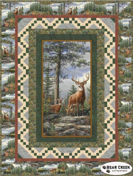 Deer Mountain Free Quilt Pattern by Quilting Treasures Deer Quilt, Wildlife Quilts, Panel Ideas, Panel Quilt Patterns, Horse Quilt, Fabric Panel Quilts, Mountain Quilts, Border Ideas, Quilts Decor