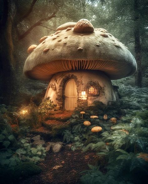 2023 Prompts, Fantasy Mushroom House, Mimosa Pudica, Forest Houses, Vibe Rooms, Fairy Tale Cottage, Mushroom Cottage, Fairy Theme, Magical House