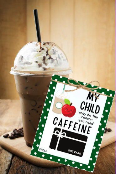 Caffeine Tag for Teachers- Back to School- Teacher Gift- Gift Card Tag #coffeetag #teachergift #daycare Survival Kit Gifts, Survival Kit For Teachers, Nice List Certificate, Printable Valentines Day Cards, Drink Tags, Appreciation Thank You, Teacher Cards, School Teacher Gifts, Teacher Christmas