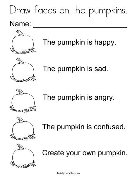 Draw faces on the pumpkins Coloring Page - Twisty Noodle F Is For Fall, Coloring Page Preschool, Fall Worksheets, Homeschool Preschool Activities, Draw Faces, Fall Preschool Activities, Fall Coloring, Halloween Worksheets, Fall Kindergarten