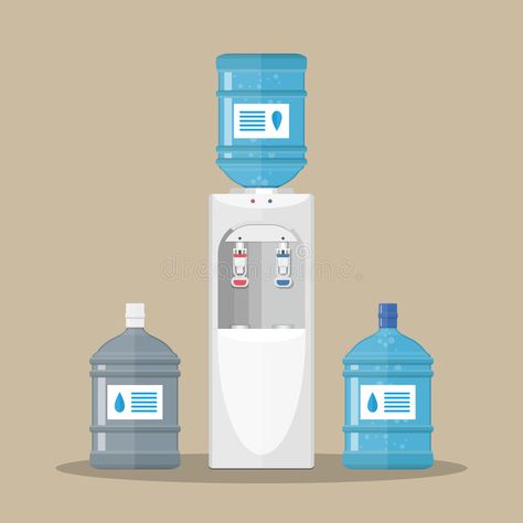 Gray water cooler with blue bottle stock illustration Water Jug Drawing, Boiling Water Illustration, Water Contamination Illustration, Water Bottle Cartoon, Office Water Cooler, Cartoon Water Bottle, Artistic Interior, Hospital Design Architecture, Hospital Design