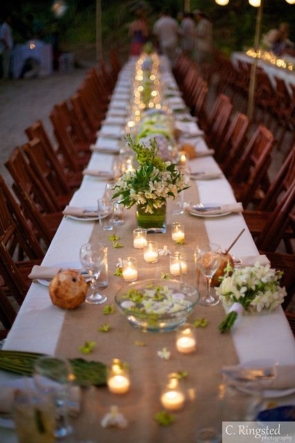 costaRica2012 167 | Sanctuary-Studio | Flickr Beach Wedding Table Settings, Costa Rica Beach Wedding, Beach Table Decorations, Beach Wedding Tables, Long Table Wedding, Romantic Beach Wedding, Burlap Runners, Deco Champetre, Beach Table