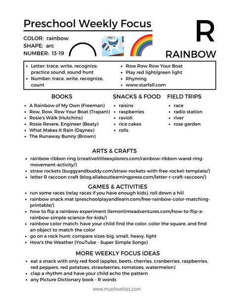 Homeschool Preschool Letter Of The Week, Letter A Preschool Lesson Plan, Review Week For Preschool, Letter Of The Week Activities Preschool, Rainbow Preschool Theme, R Is For Rainbow, Preschool Letter Of The Week, Homeschooling Toddlers, Letter Of The Week Preschool