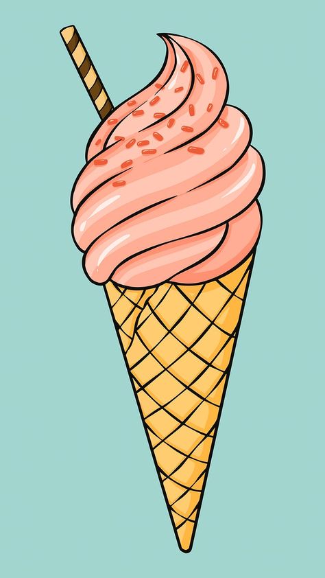 Vector vintage ice cream dull colorful cartoon illustration | free image by rawpixel.com / Noon Ice Cream Drawing, Cream Drawing, Drawing Cartoon, Ice Cream Cone, Ice Cream, I Hope, Cream