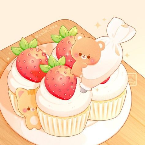 Chibi Food, Cute Food Drawings, Cute Food Art, Cute Animal Drawings Kawaii, Cute Doodles Drawings, Cute Kawaii Drawings, Cute Doodle Art, Kawaii Animals, Cute Easy Drawings