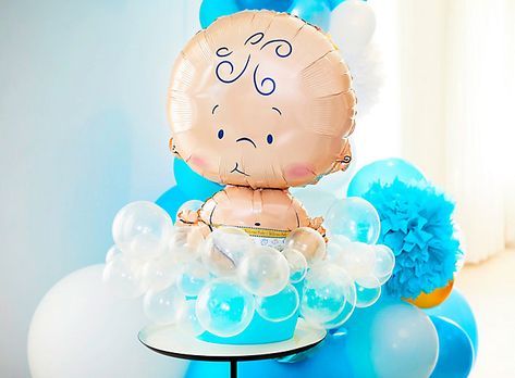 You'll love how this DIY makes baby shower decor fresh and fun! Baby showers bubble with excitement, so let ?bubbly? be your inspiration for a unique and easy… 21 Balloons, 50th Birthday Balloons, Baby Shower Balloon Decorations, Clear Balloons, Baby Balloon, Mini Balloons, Baby Shower Party Supplies, Balloon Centerpieces, Kids Party Supplies