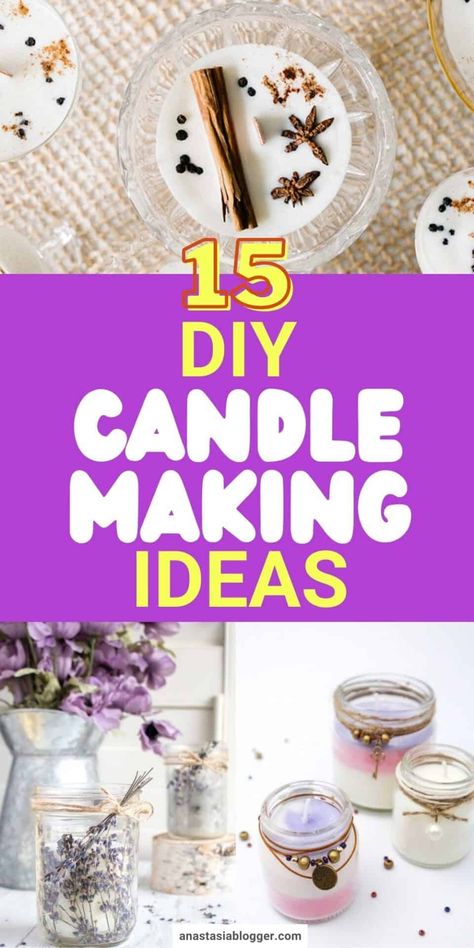 Have you ever tried your hand at candle-making? Here are 15 creative DIY candle-making ideas for you to try at home! #candlemaking #diycandles How To Decorate Candles, Creative Candle Making Ideas, Candle Decorating Ideas, Candle Making Ideas, Candle Making At Home, Diy Soy Candle, Homemade Candle Recipes, Candle Making For Beginners, Candle Making Recipes