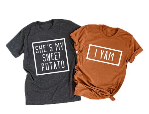 PRICES MAY VARY. ★★WARM TIP: Mens T-shirt and Womens T-shirt need to be Buy Separately! Material: This cute Thanksgiving shirts are made of Cotton Blend, super soft and comfortable to wear. ★★Features: Matching Shirts for Couples, She's My Sweet Potato I Yam Letter Print T-Shirts, Cute Graphic Tees, Casual Short Sleeve Tops Shirts, Wife And Hubs Shirts, Thanksgiving Gift Tshirt. ★★Occasions: Cute style is perfect for your boyfriend, girlfriend, your wife, or your husband. Suitable for any Thanks Funny Letters, Couple Tees, Matching Couple Shirts, Cute Graphic Tees, Couple Tshirts, Short Sleeve Tops, Thanksgiving Shirts, Husband And Wife, Couple Shirts