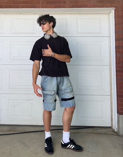 Summer Fits, 2022 Adidas Samba Summer Outfit Men, Sambas Adidas Outfit Men, Jorts Summer Outfits Men, Vintage Summer Fits Men, Black Samba Adidas Outfit Mens, Black Samba Outfit Summer, Black Sambas Adidas Outfit Men, Adidas Samba Black Outfit Summer, Men’s Summer Clothes Aesthetic