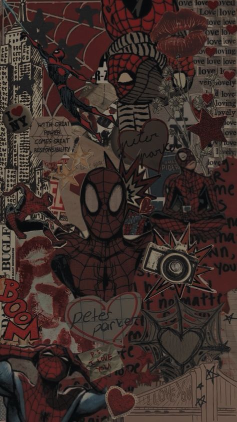 Spiderman Lockscreen, Man Collage, Spiderman Wallpaper, Genos Wallpaper, Red And Black Wallpaper, Image Spiderman, Spiderman Drawing, Spiderman Theme, Deadpool And Spiderman